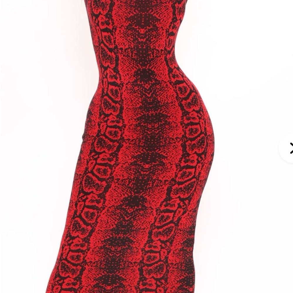 Fashion Nova Red and Black Midi Dress